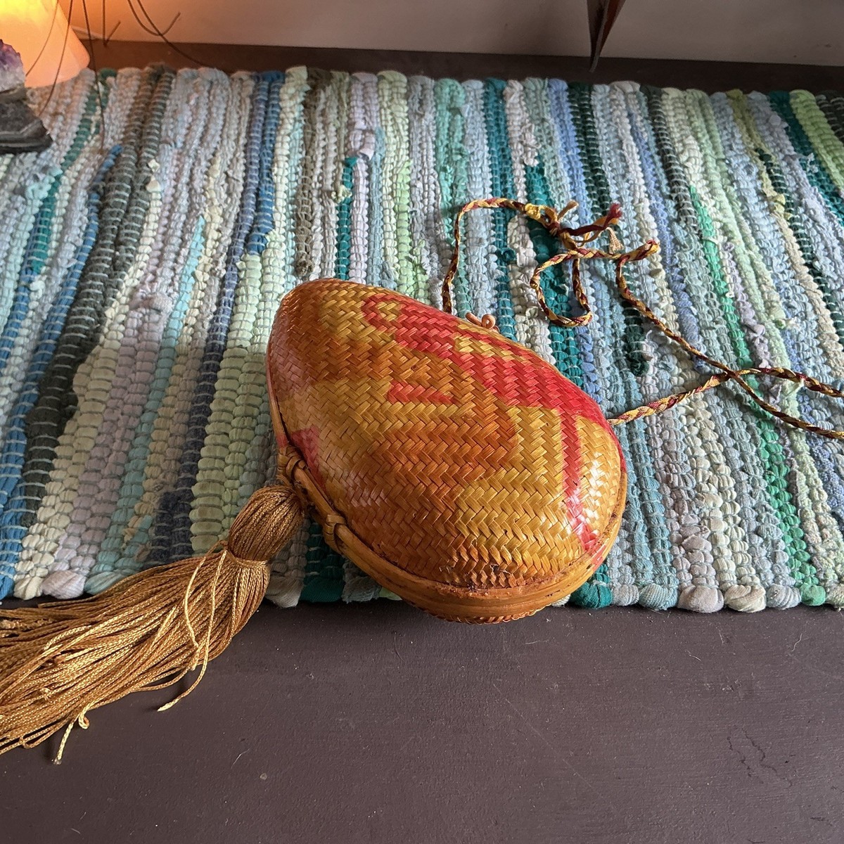 Vintage Rafael Sanchez Crossbody Clutch Purse Lacquered Rattan