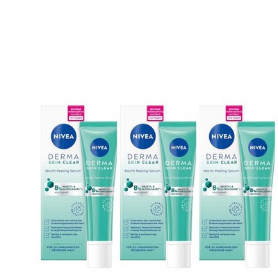 3 x NIVEA Derma Skin Clear Nacht Peeling Serum 8% Salicylsäure Unreine Haut