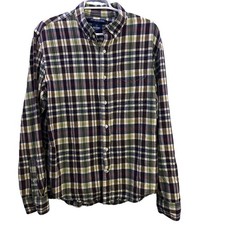 Old Navy Button Up Shirt Mens Large Long Sleeve Black Gray Slim Fit Plaid