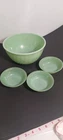 Vintage Fire King Oven Ware Jadeite 9" Green Swirl Mixing Bowl EUC + 3  5" Bowls