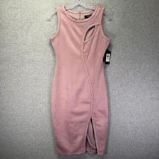 GUESS Dress Womens 4 Pink Faux Suede Bodycon Sleeveless Front Slit Cocktail