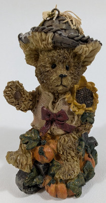 Fall Harvest Bear Figurine Straw Sunflower Pumpkin Scarecrow Scarebear 5''