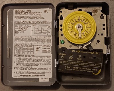 Intermatic T101M 24-Hour Mechanical Time Switch 40 Amp DPST Industrial Grade
