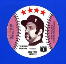 1977 ZIP'Z BASEBALL DISC - THURMAN MUNSON VG+ NEW YORK YANKEES (SB1)