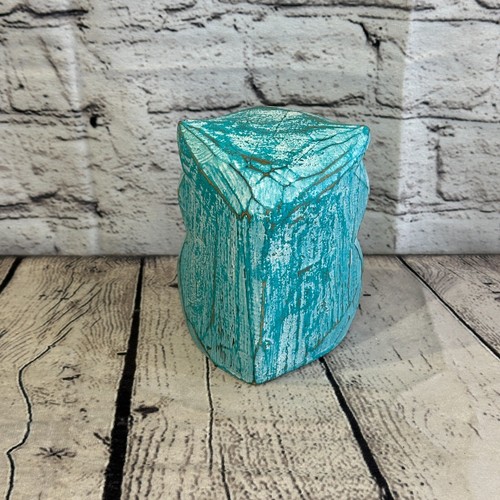 12cm x 10cm Green Flower Wooden Shabby Owl Statue Ornament Fair Trade Handcarved - Picture 6 of 11