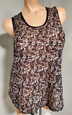 BKE Boutique Floral Multicolor Striped Halter Tank Top Black Trim Sz XL ~ NICE!