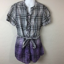 Justice Girl's Gray Dress Everyday Play Plaid Silver Purple Belted Size 10