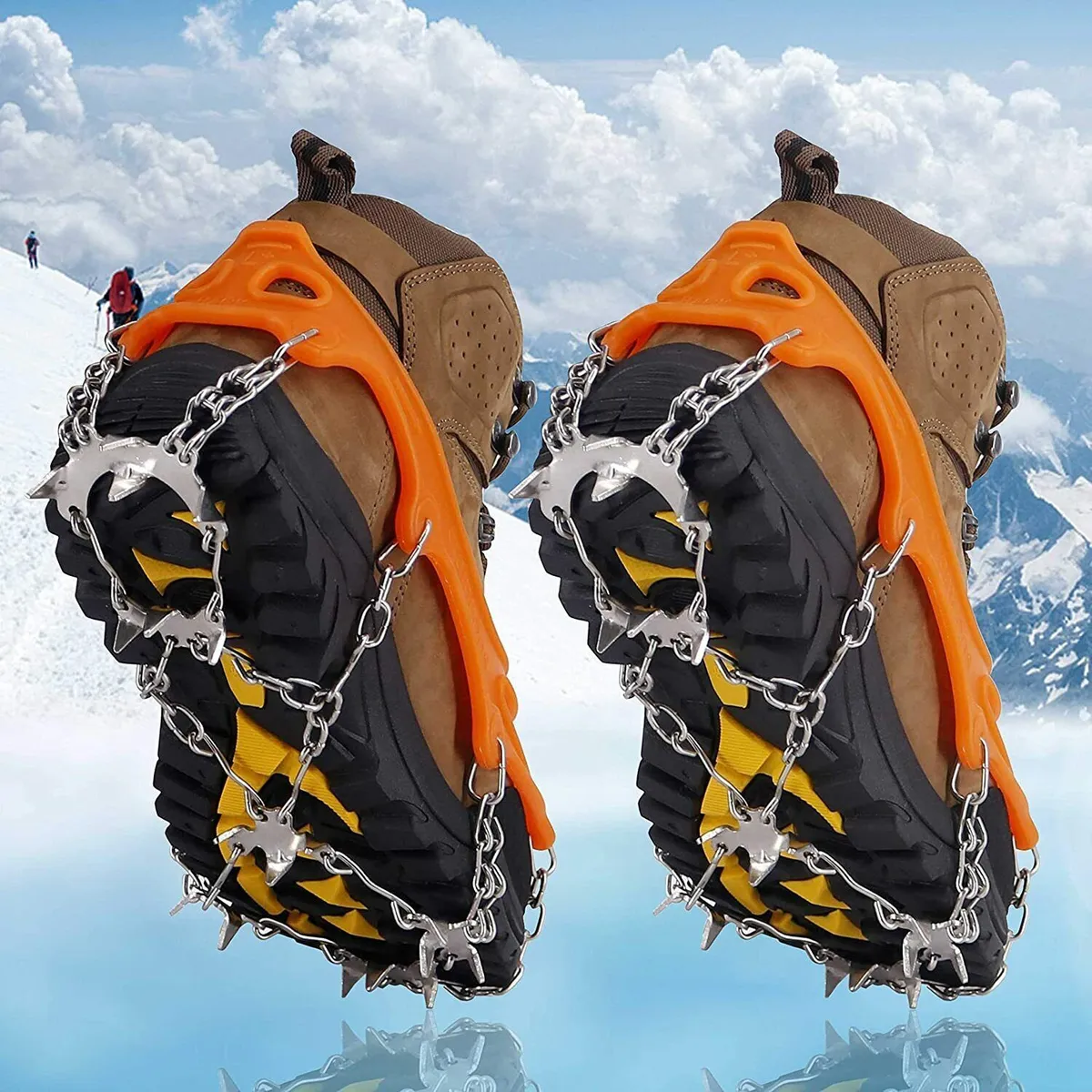 Crampons à neige poignées pour bottes chaussures antidérapantes 19 crampons  pointes marche randonnée