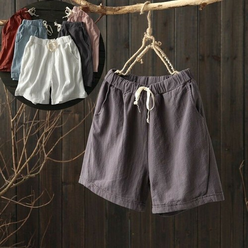 Women Linen Shorts Hot Pants Loose 