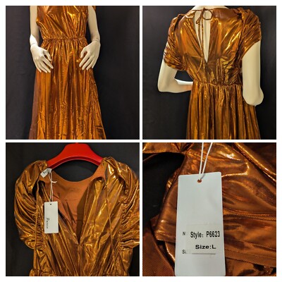 Paccio Original Designer Long Metallic Evening Dress Kupfer L Hammer Kleid Wow