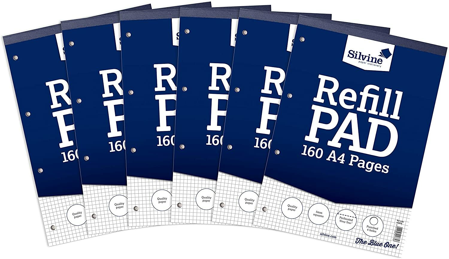 Silvine A4 160 Pages Punched Headbound 5mm Squared Refill Pad (A4RPX) Pack Of 6