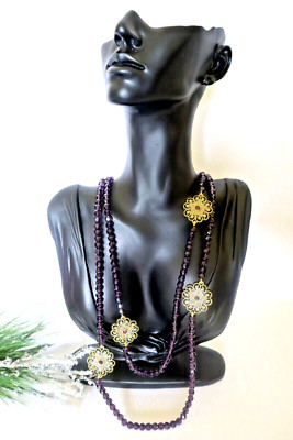 Heidi Daus Amethyst Crystal Necklace Station Style Bronze Toggle Closure New