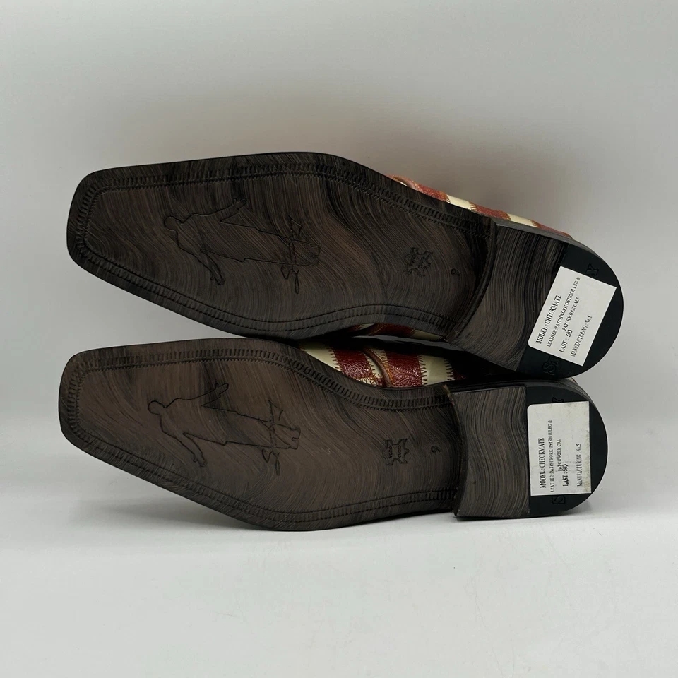 NUEVO Steve Harvey Hombres Pierna de Avestruz y Cuero de pantorrilla Zapatos de Vestir Marrón Blanco Derby Talla 9 Foto 4 de 4