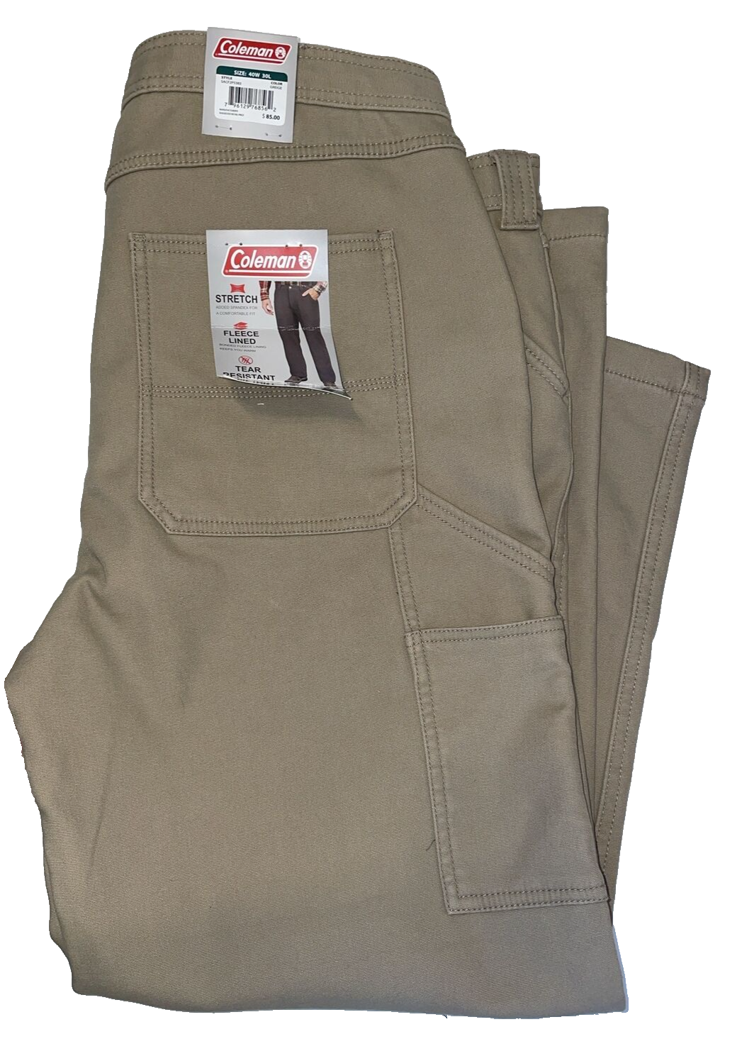 Mens Coleman Fleece Lined Canvas Utility Work Pants Greige Size 40 X 30 NEW/TAGS