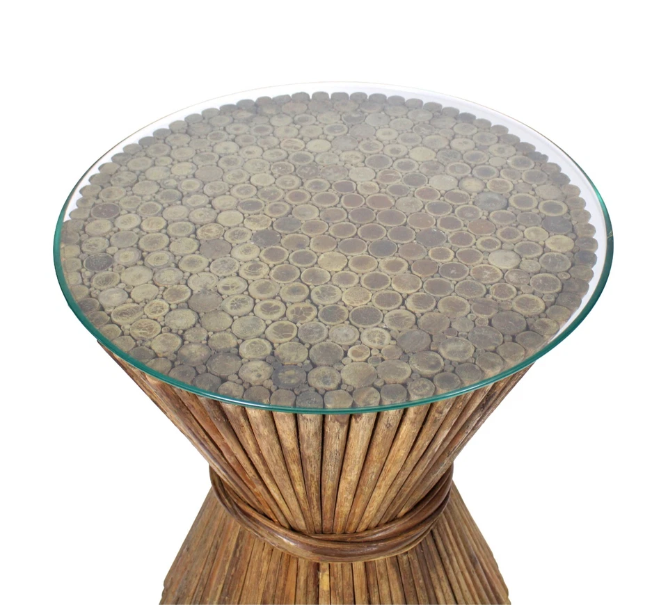 Mesa de comedor central con base de pedestal de bambú de gavilla de trigo McGuire de colección Foto 3 de 4