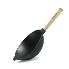 Wok Bratpfanne Ø26 cm 2,8 L aus Gusseisen mit Holzgriff Asia Wokpfanne Induktion