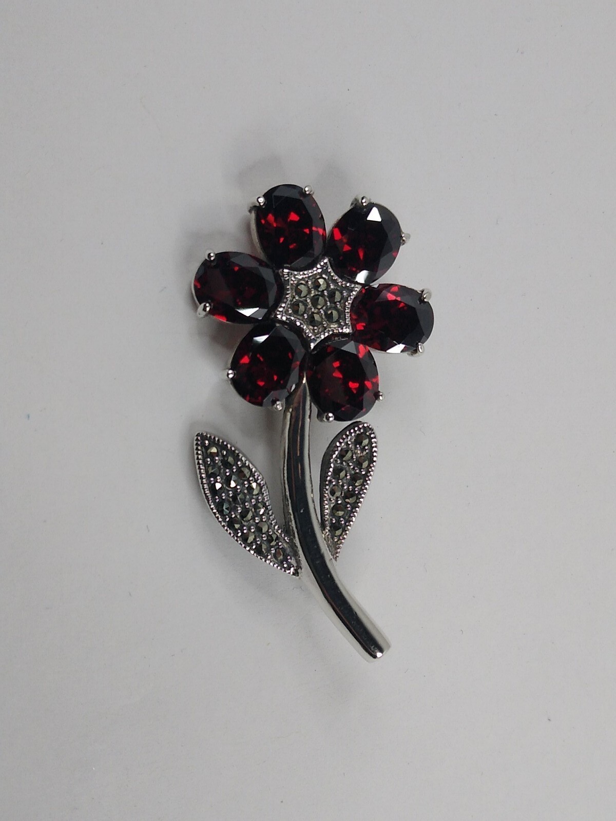 Vintage Sterling Silver Ruby Red Crystal Flower B… - image 1