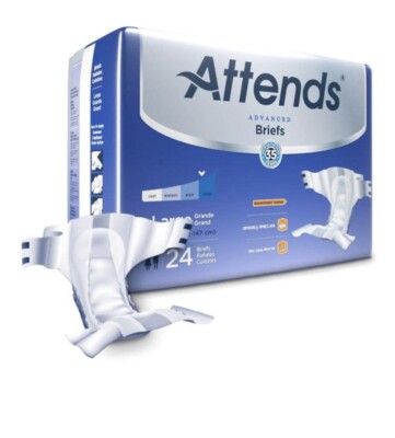 Attends Advanced Briefs Diapers Heavy Absorbency Adult Large  (24 per Bag).