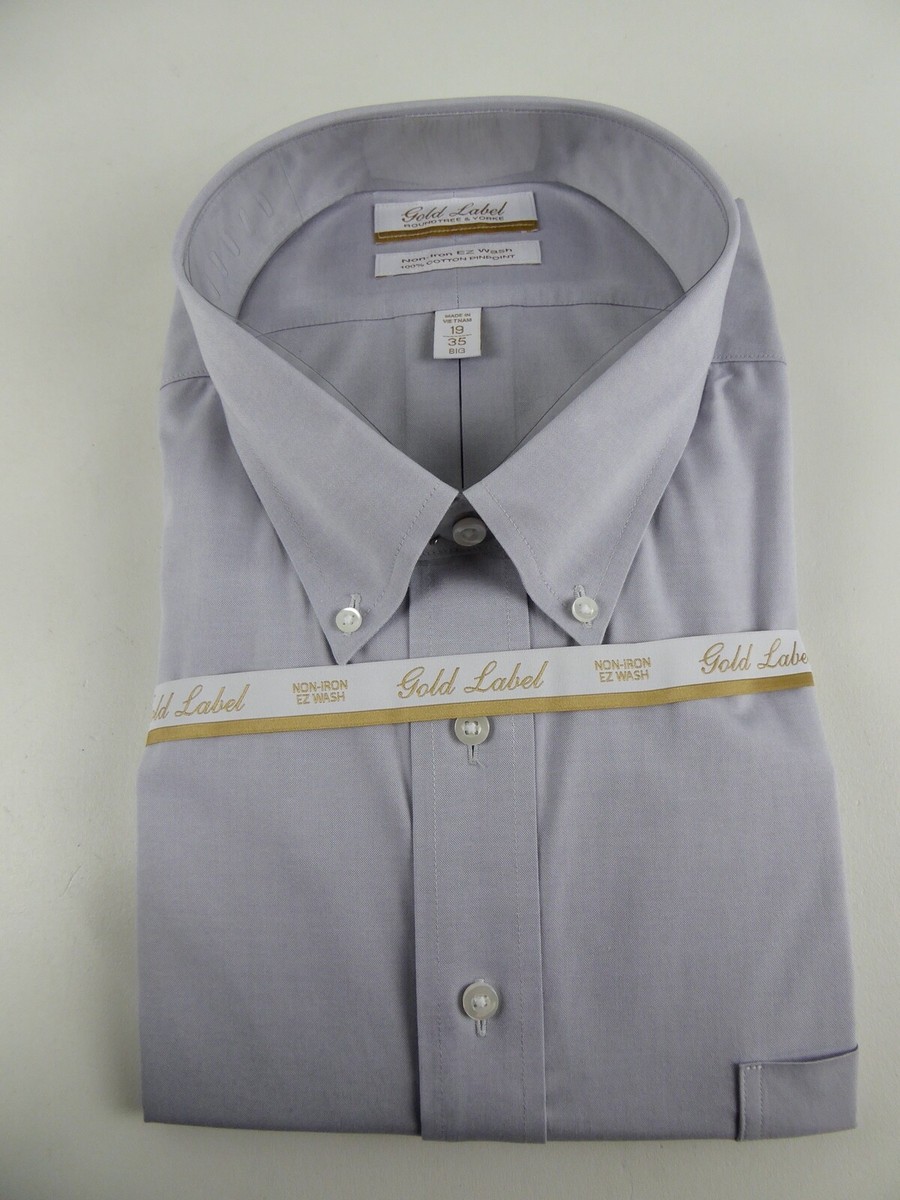 Roundtree & Yorke Gold Label Long Sleeve Solid Cotton Gray size 18 1/2-36 Big