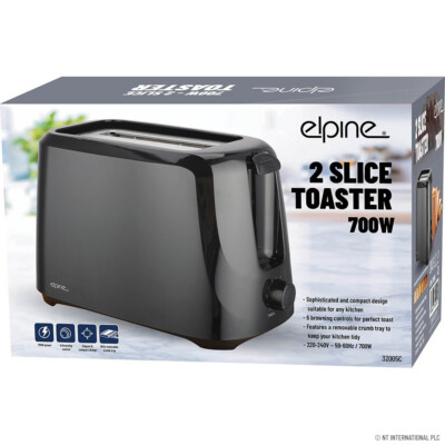 Elpine schwarz 2 Scheiben Brot Toaster 6 Ebenen Bräunungssteuerung mit Krümelschublade 700 W