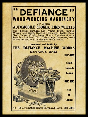 1910 Defiance Machine Works of Defiance, OhiO NEW Metal Sign: 12x16 Large Size