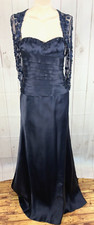 Liancarlo Couture Navy Blue Beaded Silk Organza Strapless Formal Gown Dress - 8