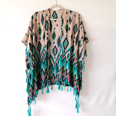 Do Every Thing in Love Womens Multicolor Argyle Diamond Cover up Kimono One Size