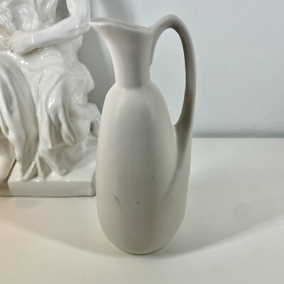 VAN BRIGGLE Ceramic PITCHER/EWER White Matte Glaze 1952-65 VTG Eames Era Pottery