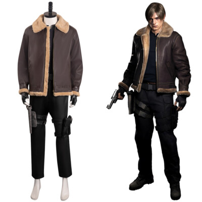 Resident Evil Remake -Leon Cosplay Costume Coat Pants Gloves  Outfits UK
