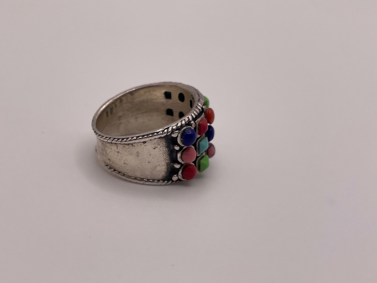 Sterling Silver Multi Colored Stone Ring Size 8.25 - image 7