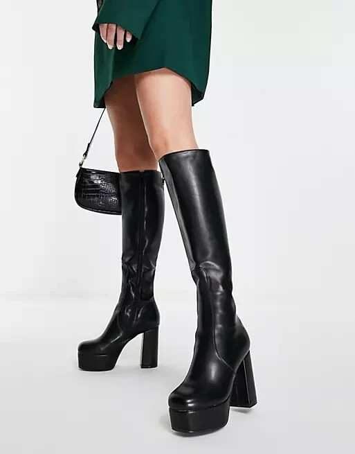 Lamoda platform knee boot, Black, UK 3, US