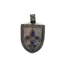925 Sterling Silver Mens Sapphire Fleur De Lis Pendant