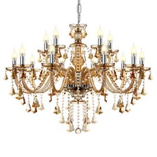 15 Lights Modern Elegant Crystal Chandelier Amber Glass Ceiling Pendant Lamp