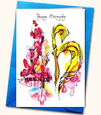 46. Geburtstag, Aquarell, handgemachte Karte, personalisierte Karten, altersspezifisch 