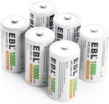 EBL 6x D Battery D Size Rechargeable Batteries 10000mAh Ni-MH Cell