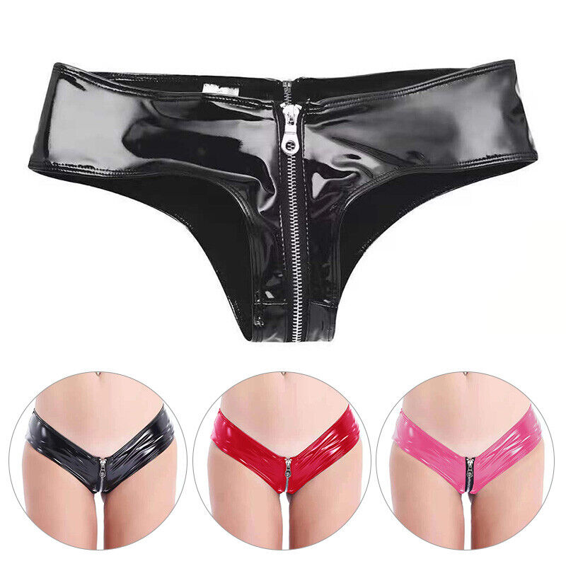 Women Lingerie Leather Panties Shorts Briefs Zipper Underwear Knicker Thong