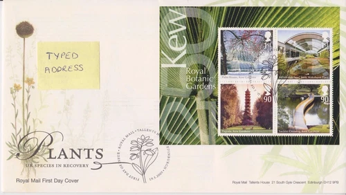 GB ROYAL MAIL FDC 2009 PLANTS KEW GARDENS MINIATURE SHEET TALLENTS PMK
