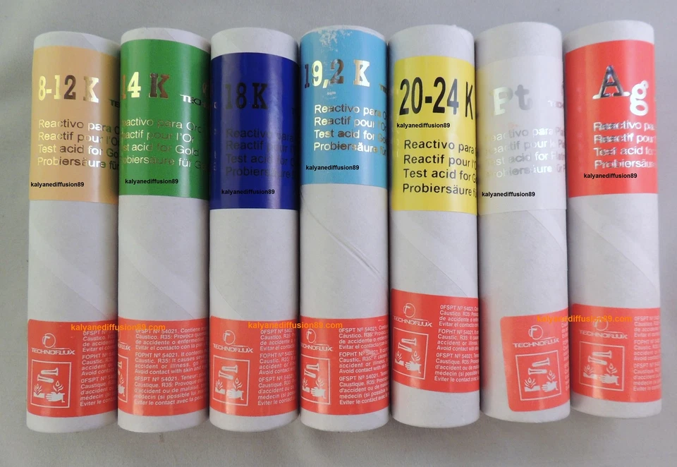 2 x REACTIF TECHNOFLUX TEST OR 9 - 14 - 18- 24 argent platine 19.20 carat