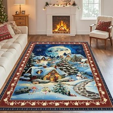 Christmas Area Rugs 5x7Ft Washable, Soft Xmas Tree Living Room Bedroom Rug,