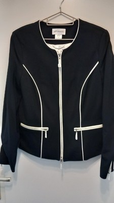 Amy Vermont Damen Kurzjacke Jersey schwarz/weiß, Reißverschluss, Taschen Gr. 38