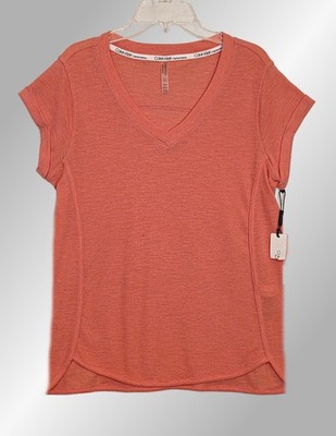 CALVIN KLEIN PERFORMANCE Small (6-8) Coral V-Neck Top