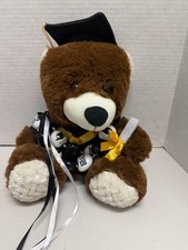 Brown White Plush Teddy Bear Graduate w/ Graduation Cap, Diploma, and Necklace