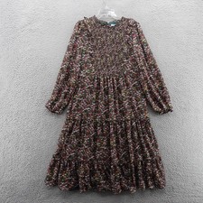 Draper James RSVP Smocked Dress Floral Midi Large Green Pink Metallic Womens