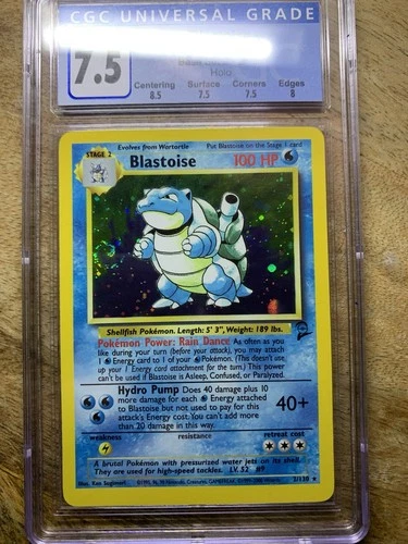Blastoise Base Set 2 Holo swirl CGC 7.5 Pokémon Card 2/130 ~ NM+