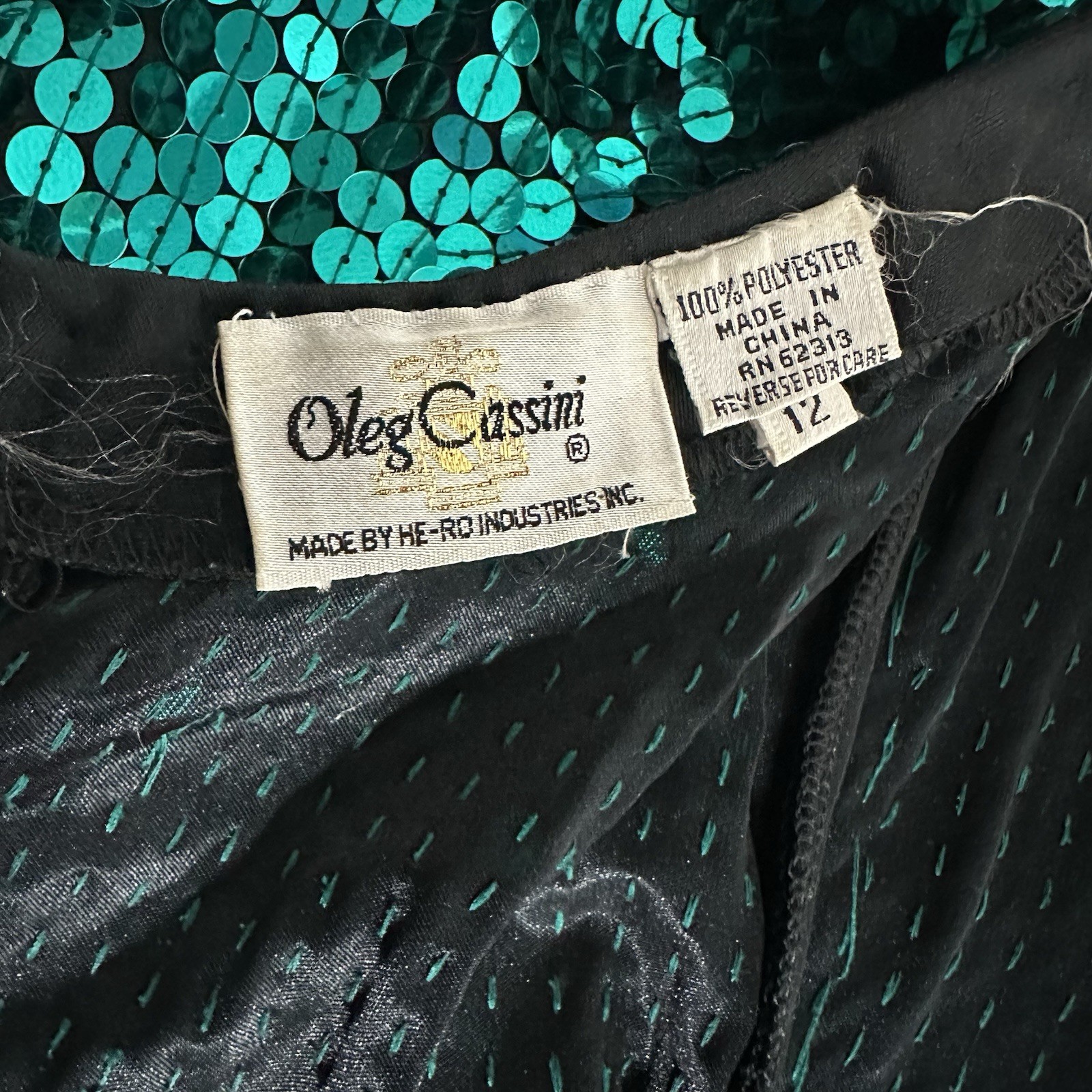 Oleg Cassini Womens Vintage Sequin Midi Gown Dress Long Sleeve Open Back Sz. 12