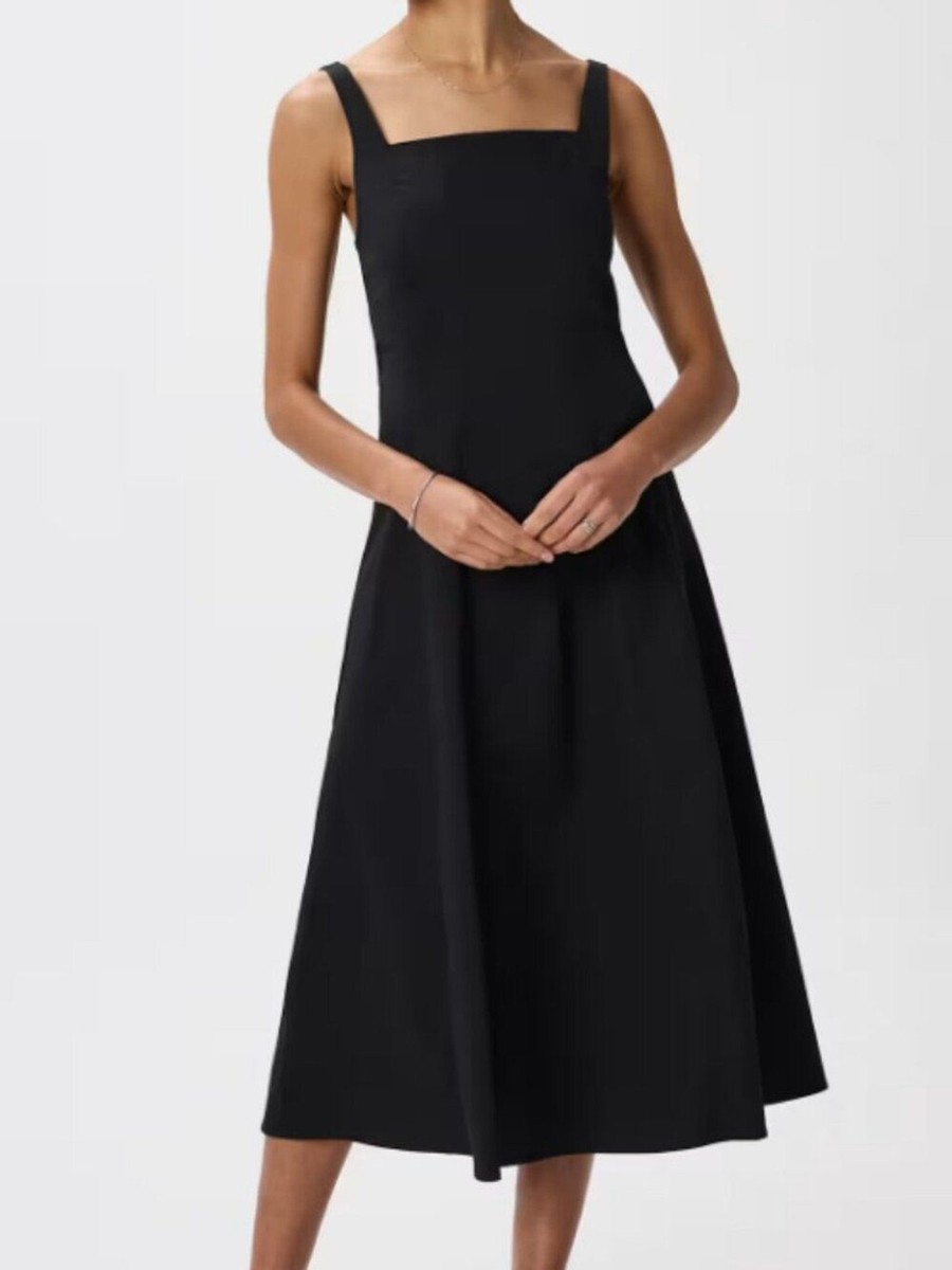 knee length dresses for ladies Zip Front Fit and Flare Black Work Dress