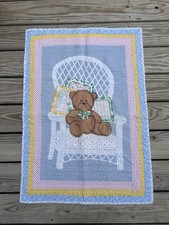 Teddy Bear Chair Animals Polka Dot Baby Bambino Quilt Vintage Small Flaw 35x26