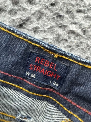 Cult Of Individuality Distressed Rebel Straight Denim Jeansy Niebieskie Męskie Rozmiar 34X34 - Zdjęcie 8 z 22