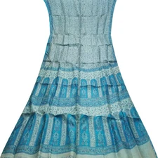 Namaste Vintage Blue Sarees 100% Pure Silk Printed Indian Sari 6YD Craft Fabric