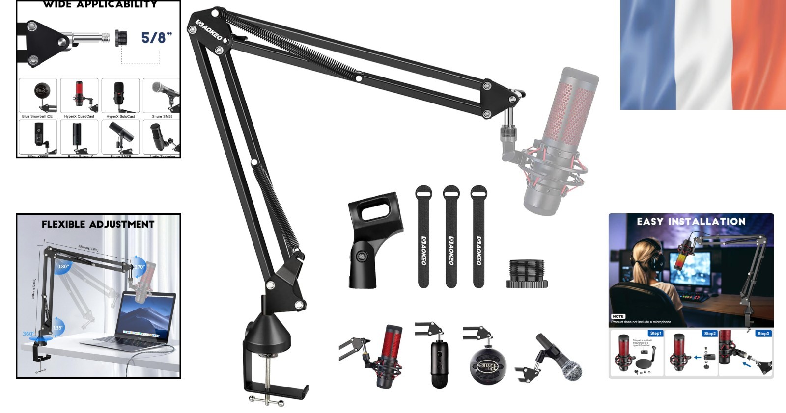 Bras micro réglable Aokeo AK-35 pied de micro articulé suspendu en métal robuste - 2
